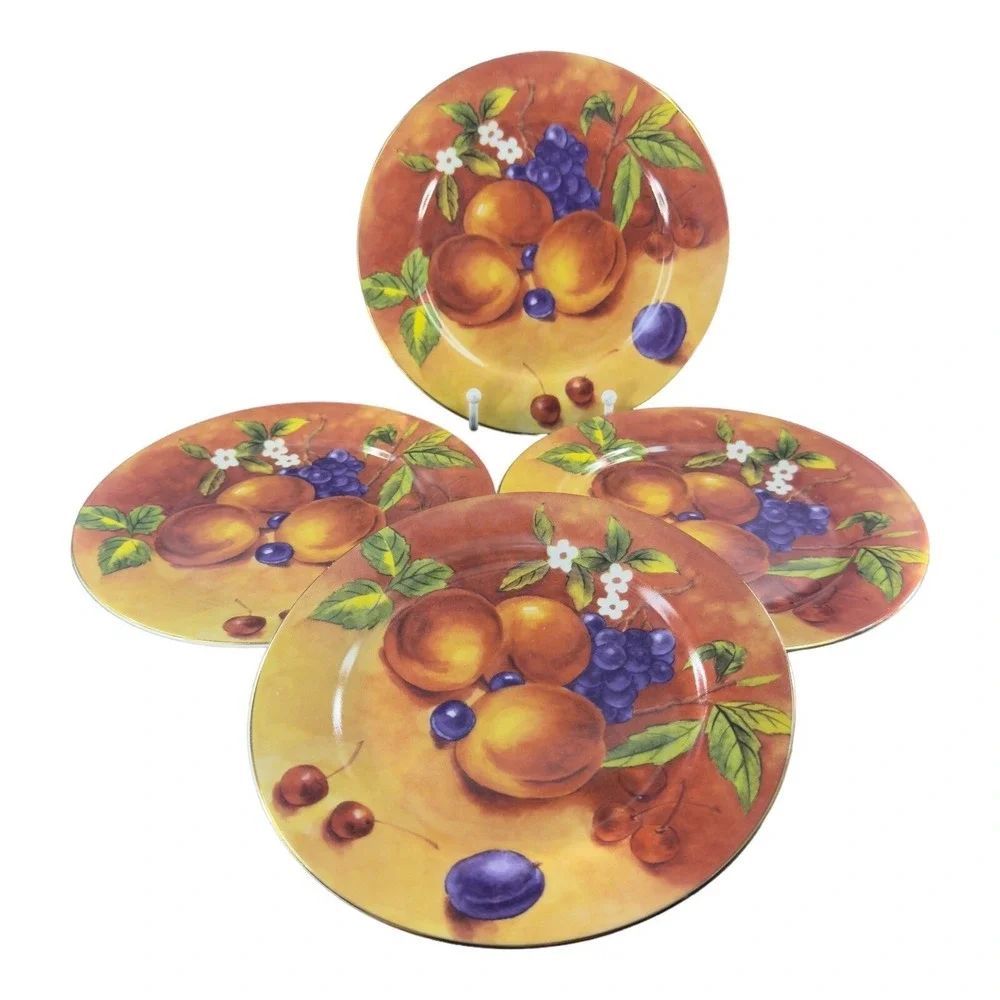 T‎ LIMOGES Fruit Porcelain Plate Dish Casa Elite France Set 4 Colorful Fruit VTG